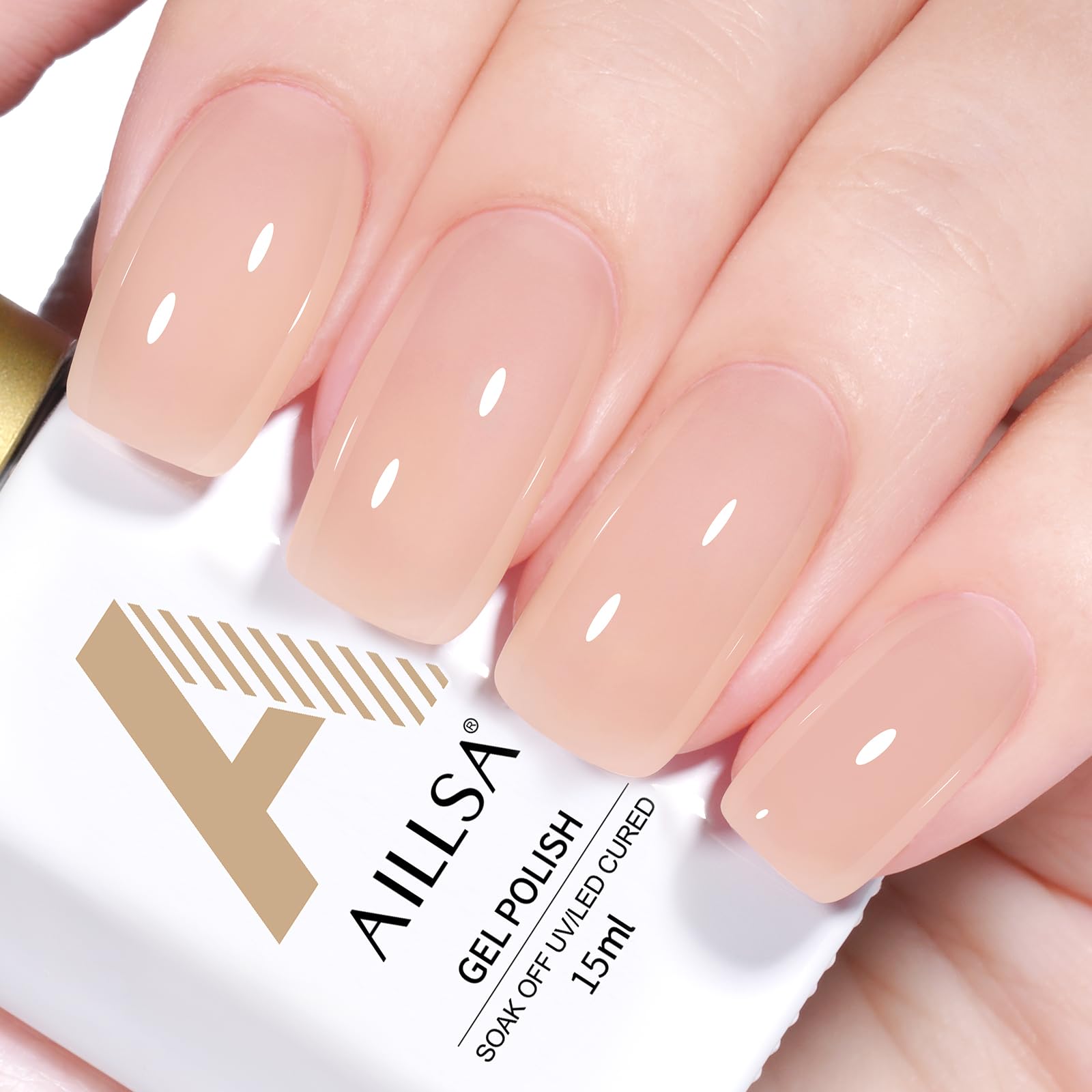 AILLSA Light Nude Gel bottle with Desert Sand color for smooth application.