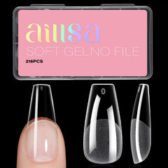 AILLSA long coffin nail tips with half-matte finish for natural-looking extensions.