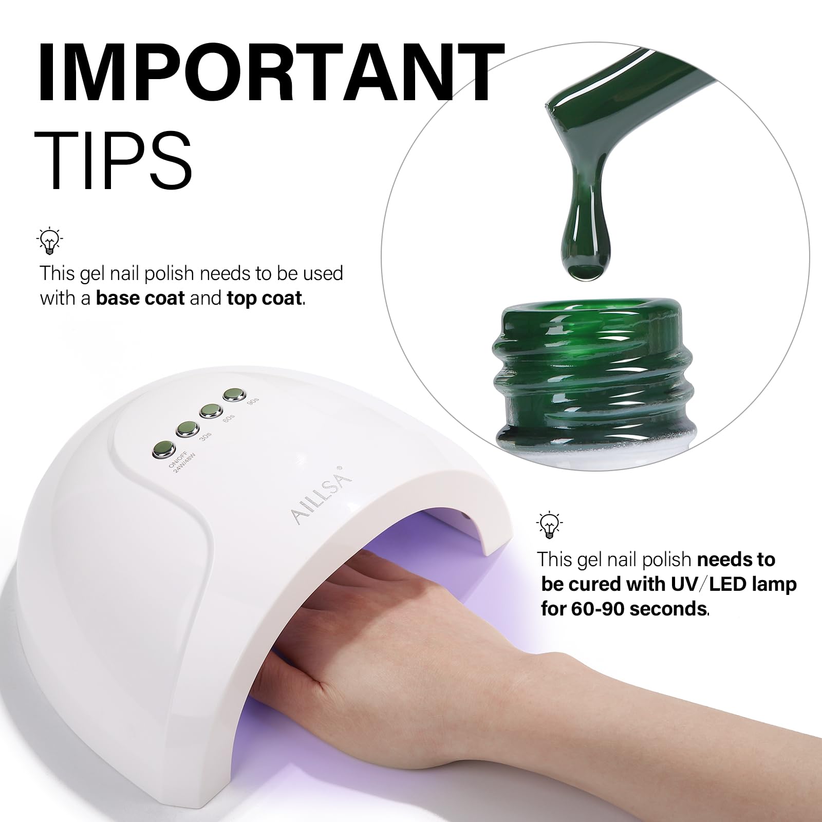 AILLSA emerald gel polish offers long-lasting shine.