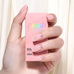 AILLSA milky-pink gel-nail-polish on nail shows layered depth.