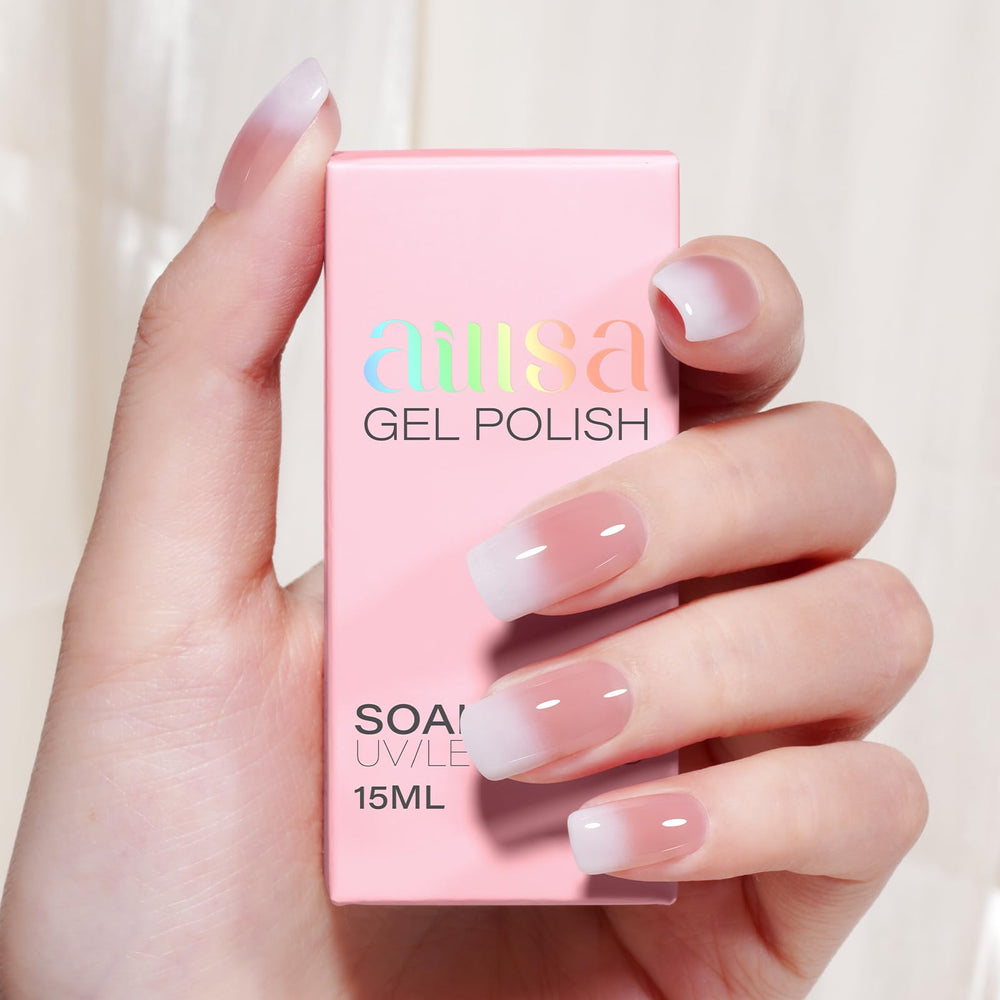 AILLSA Nude Pink Gel Polish swatch demonstrates depth control with gel layers on display.