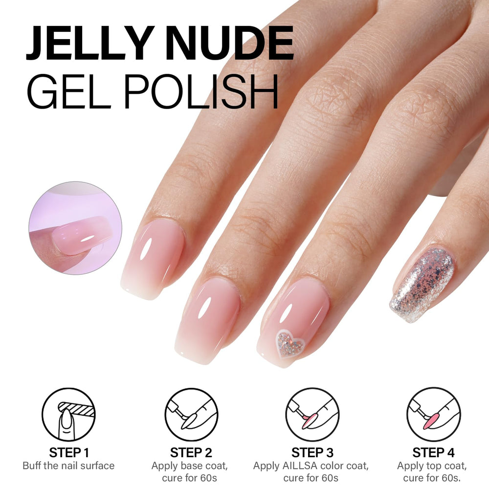 AILLSA nude pink nails with glossy finish show off smooth application.