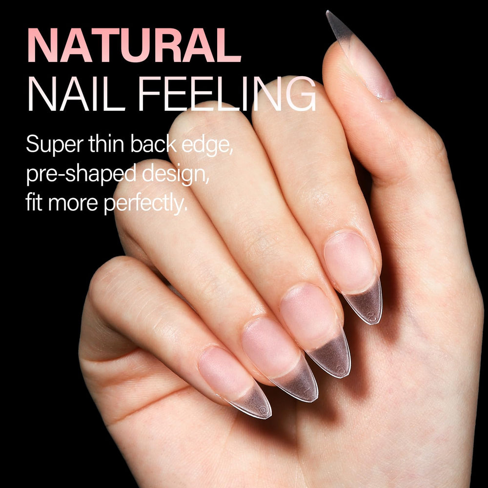 AILLSA Pre-shaped almond tips offer breathable, natural look.