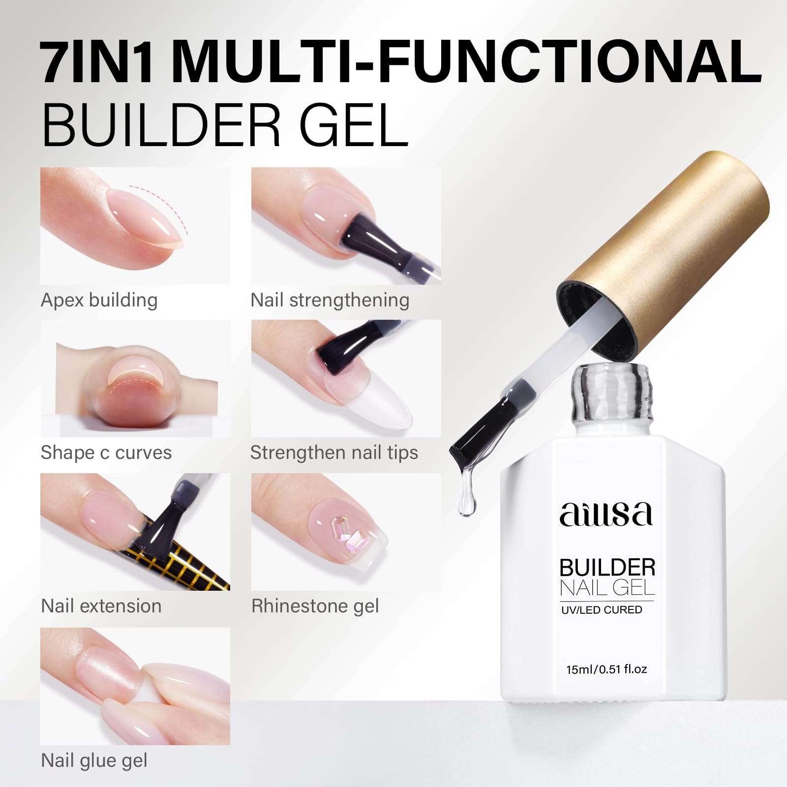 AILLSA Rhinestone adhesion with builder gel securely anchors decorations