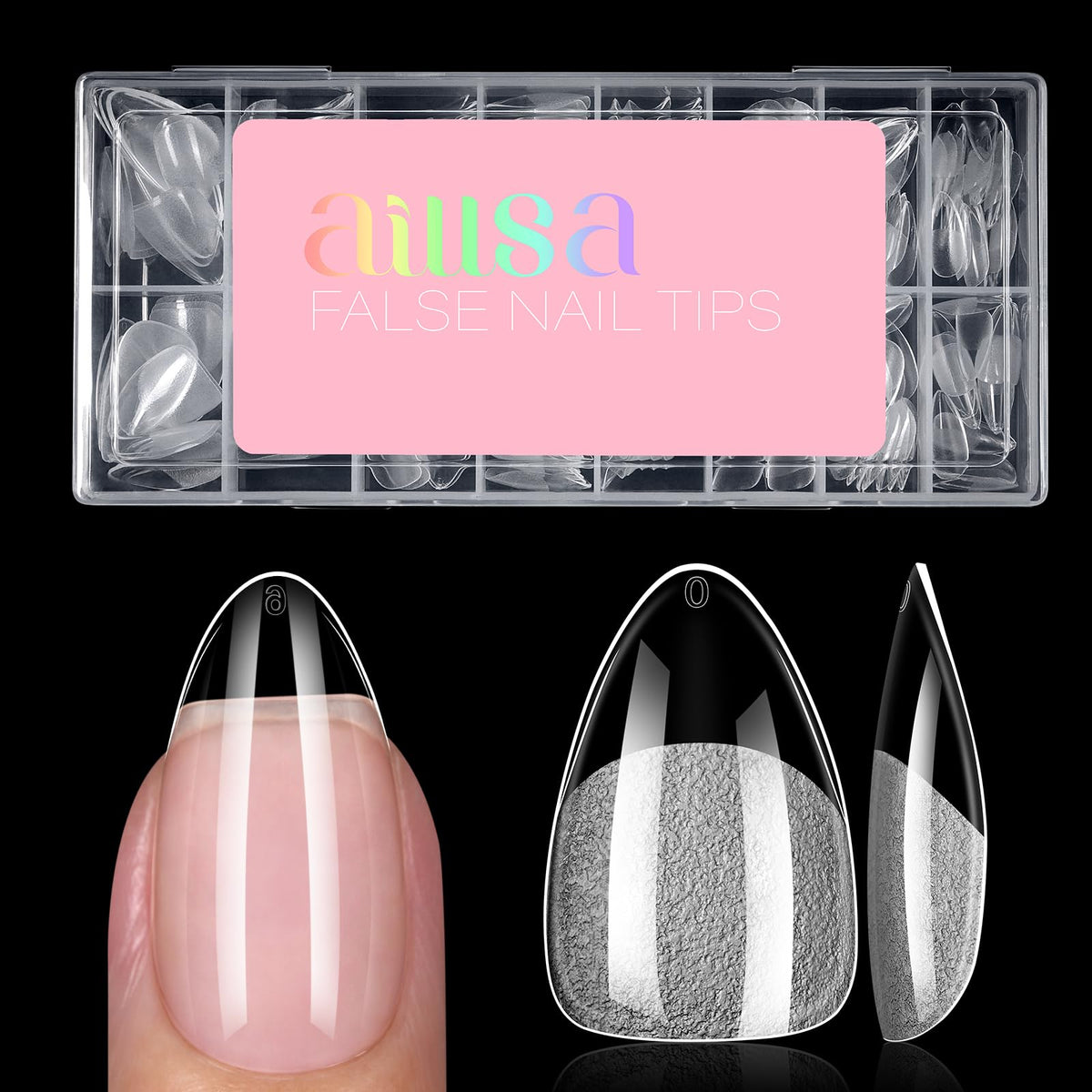 AILLSA short almond nail tips 120pcs box for easy at‑home manicures.