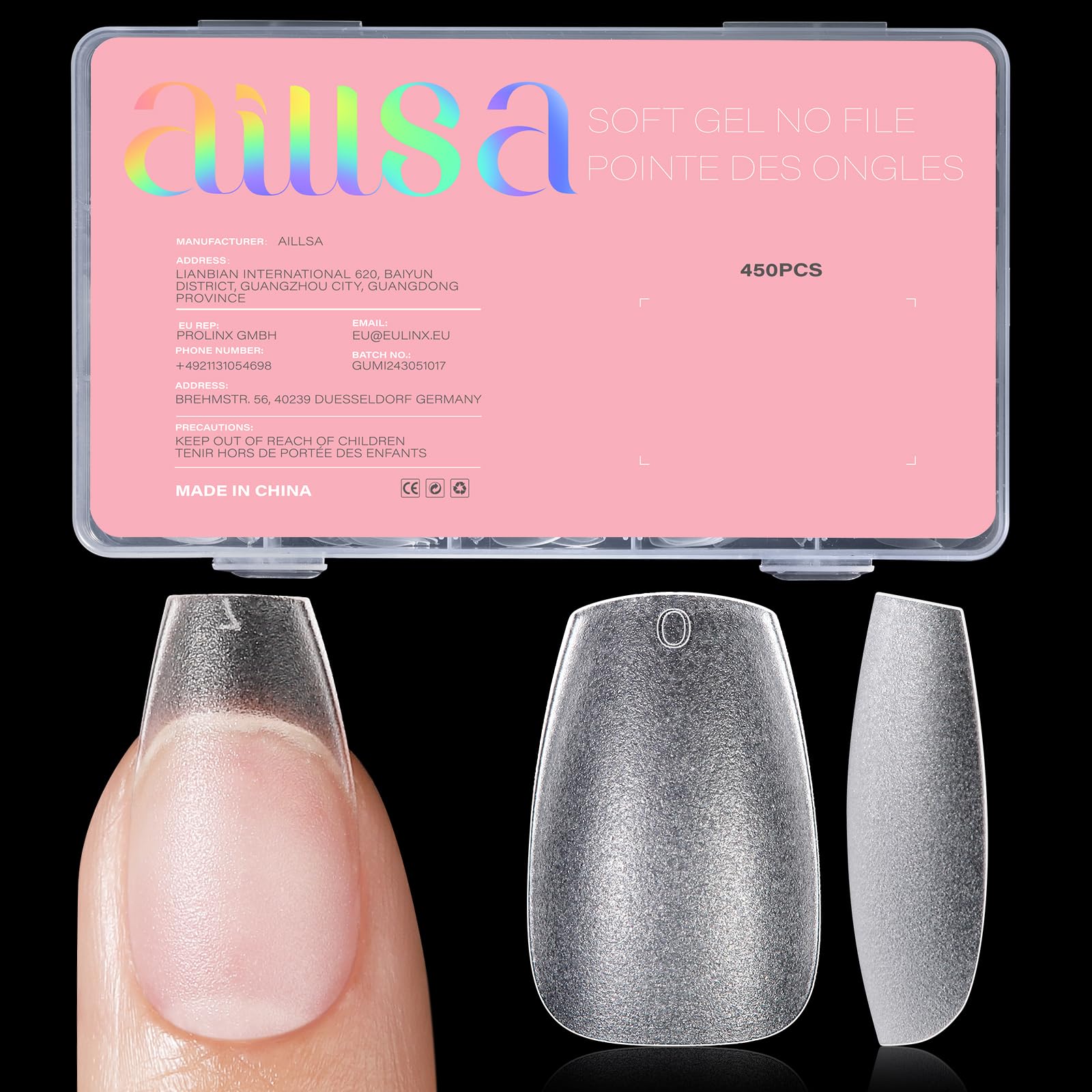 AILLSA short coffin nail tips 450pcs set for quick DIY nail art