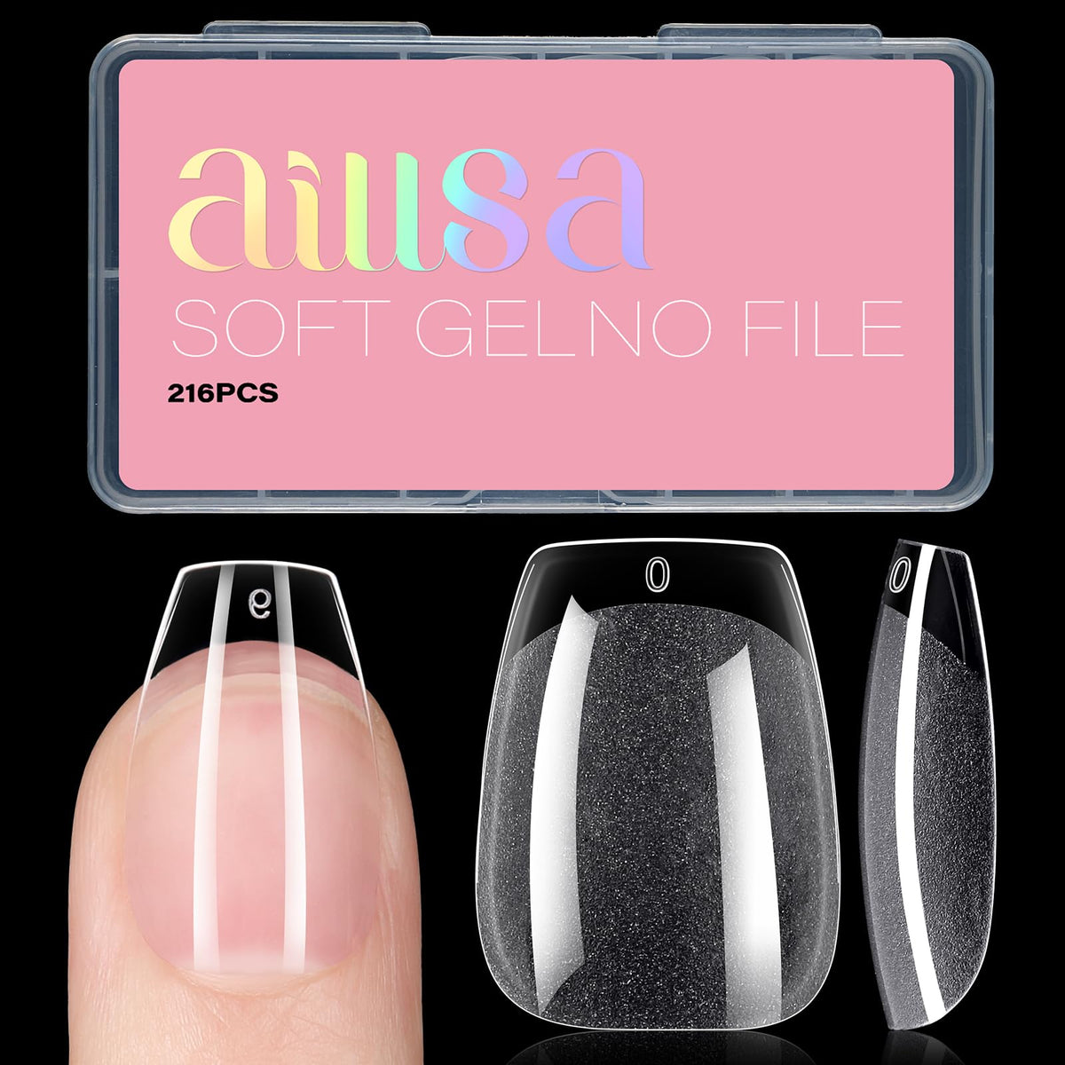 AILLSA short coffin nail tips clear—ideal for at-home DIY manicures.
