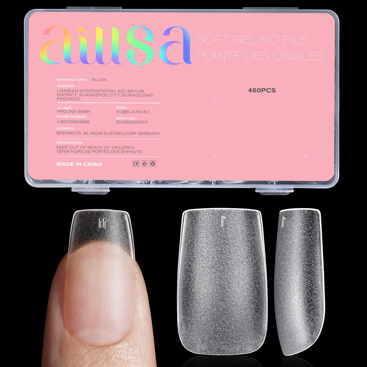 AILLSA short square nail tips 450pcs pack for at-home use