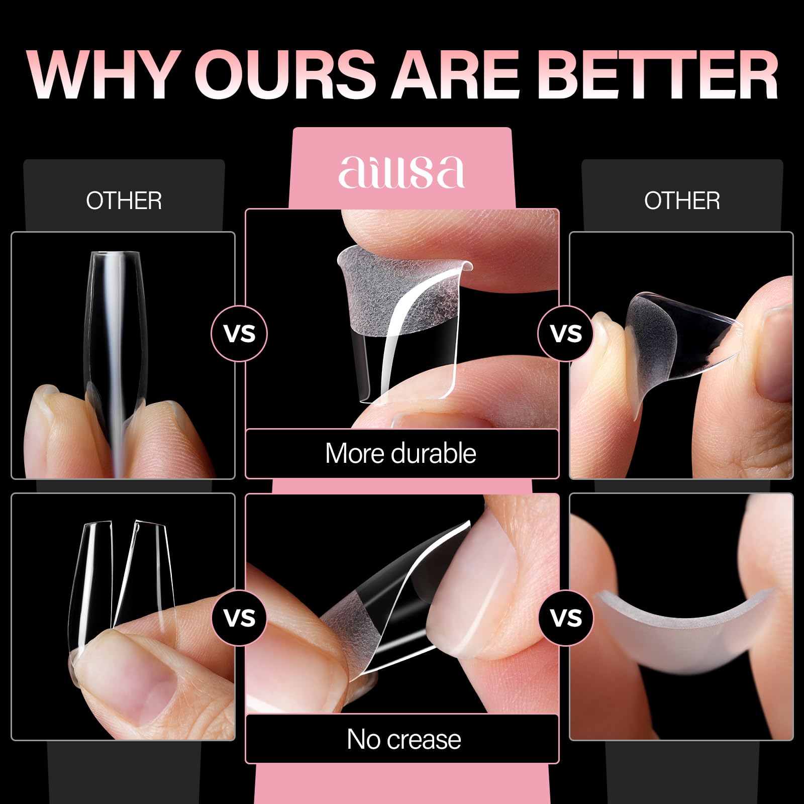 AILLSA Short Square Nail Tips bubble-free adhesion for sturdy DIY nails