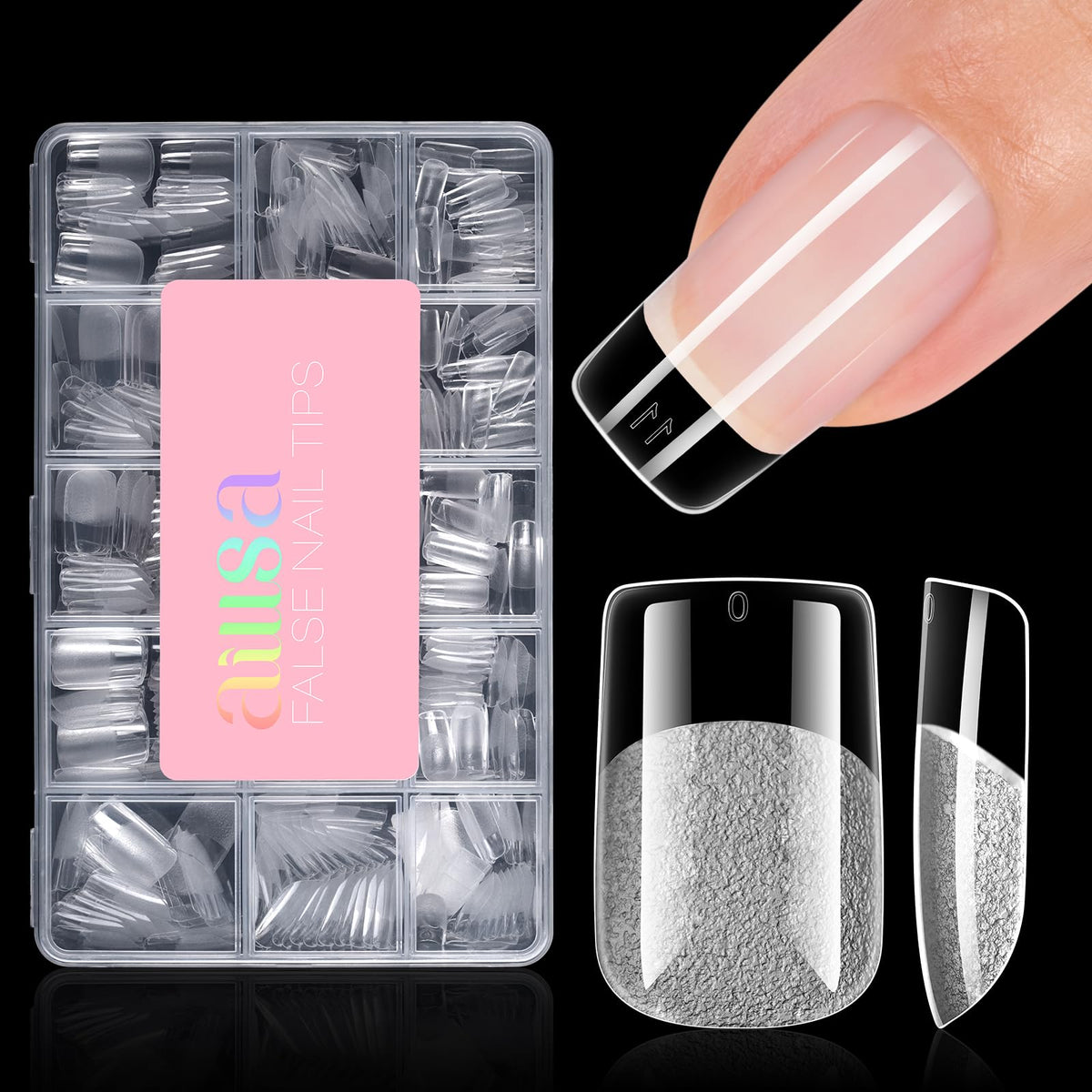 AILLSA short square nail tips half matte 450pcs for durable home salon nails