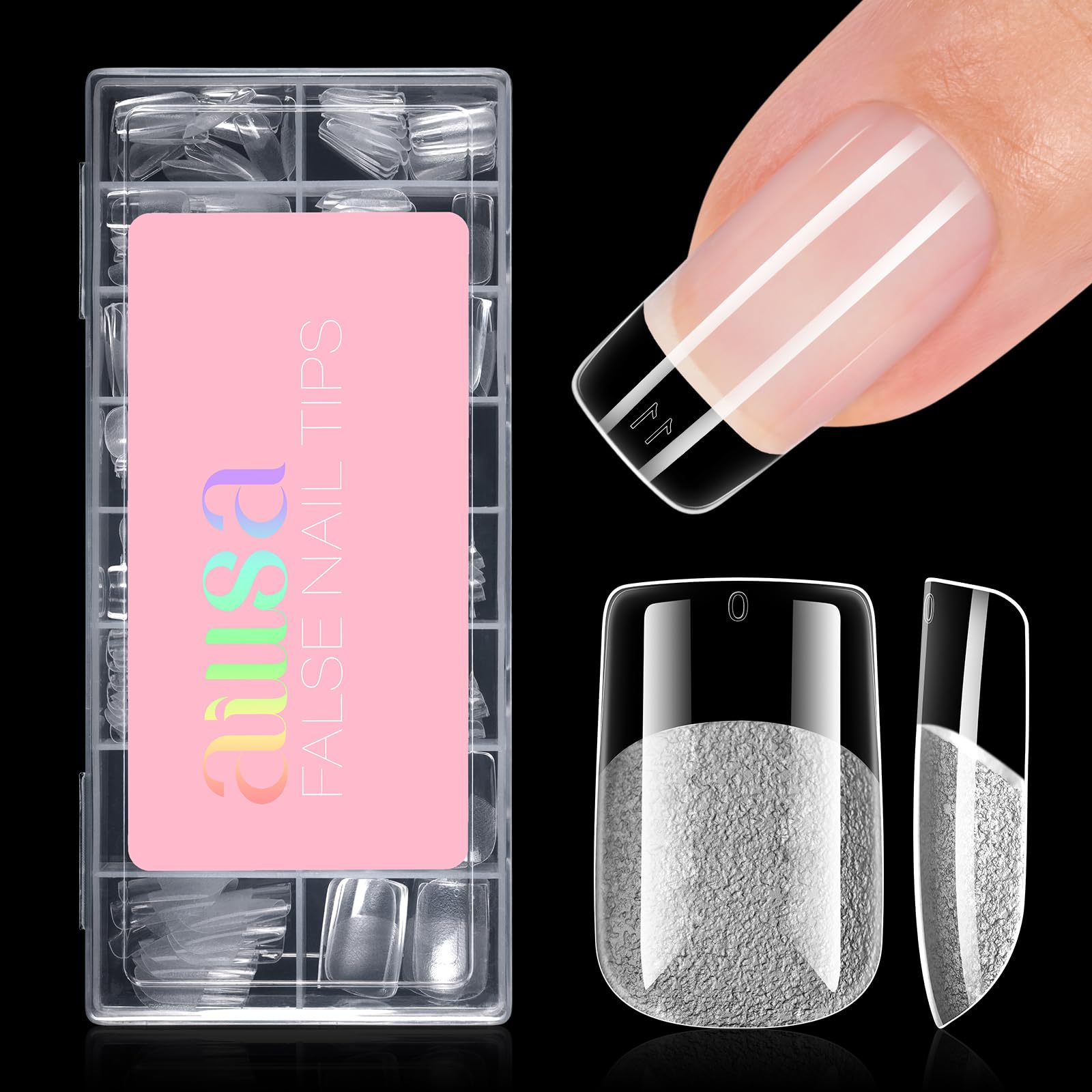AILLSA Short Square Nail Tips pack front shows durable base for at-home nail art