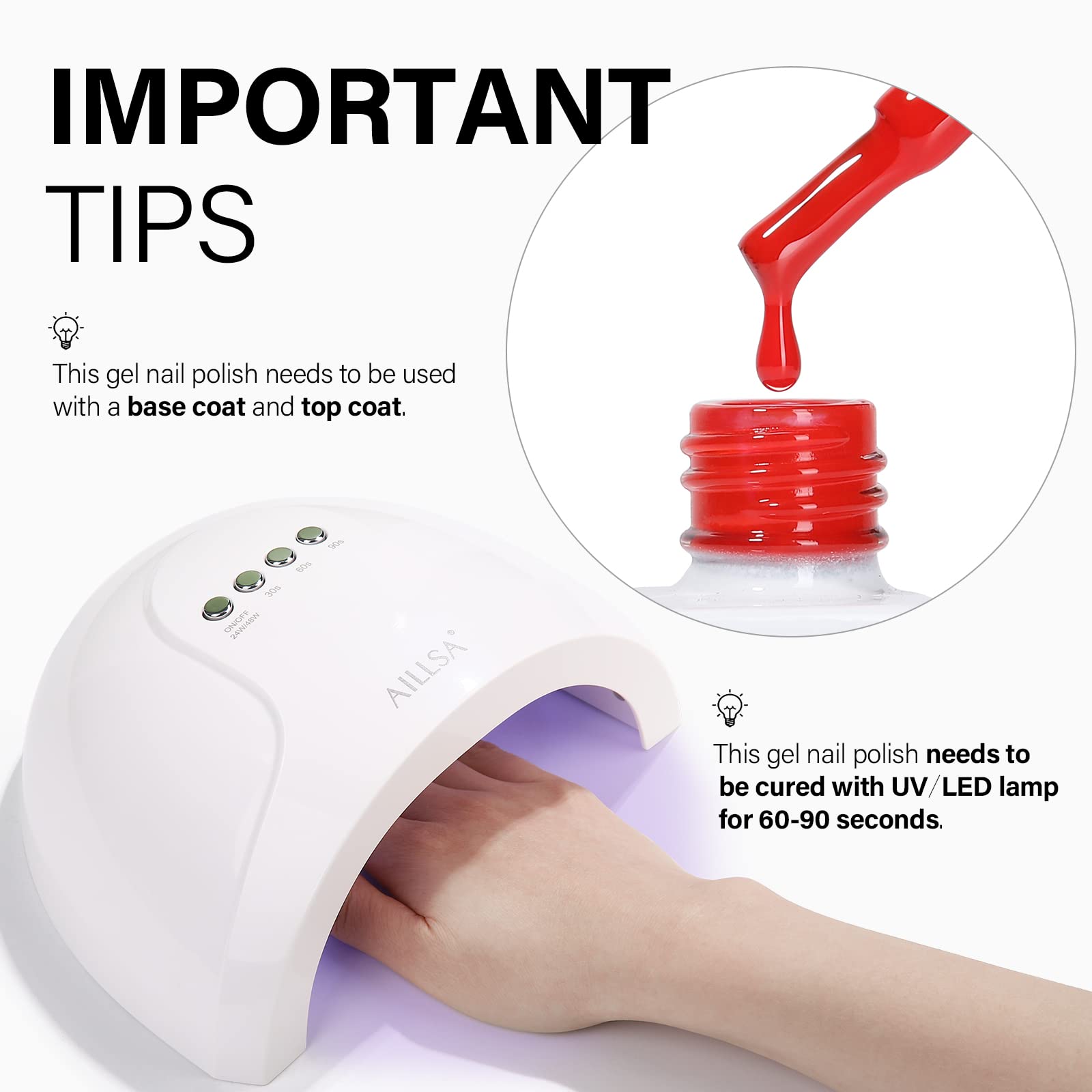 AILLSA Wide-angle brush allows easy application on every nail corner.