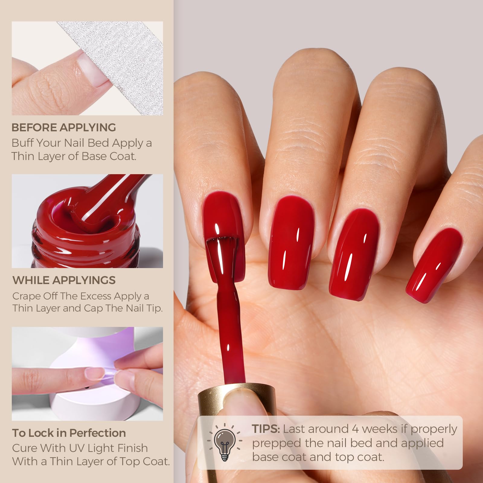 AILLSA cherry red gel on nails with a glossy long-lasting finish