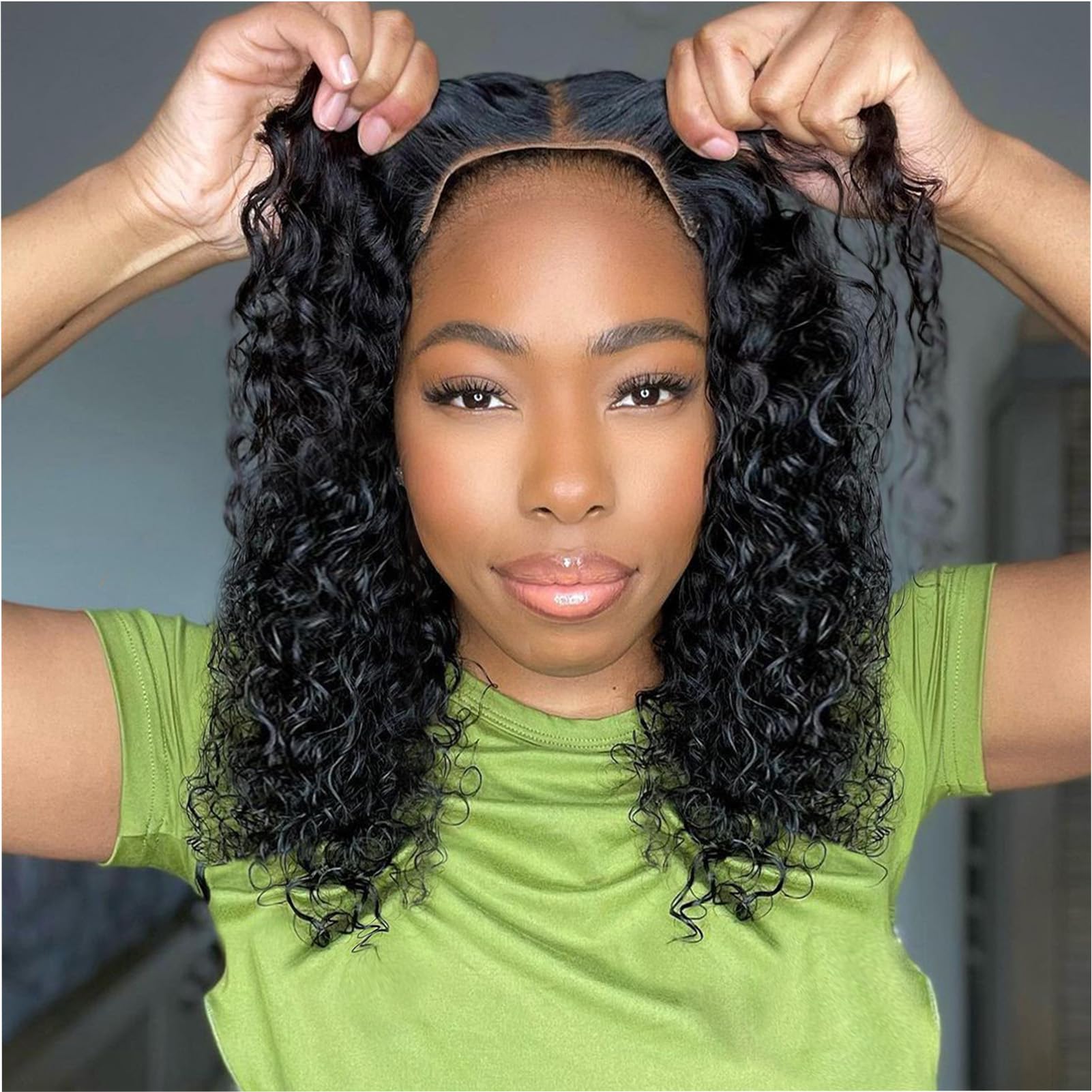 Ailwelia deep-wave curly bob wig, 14-inch, for effortless daily wear and natural movement.