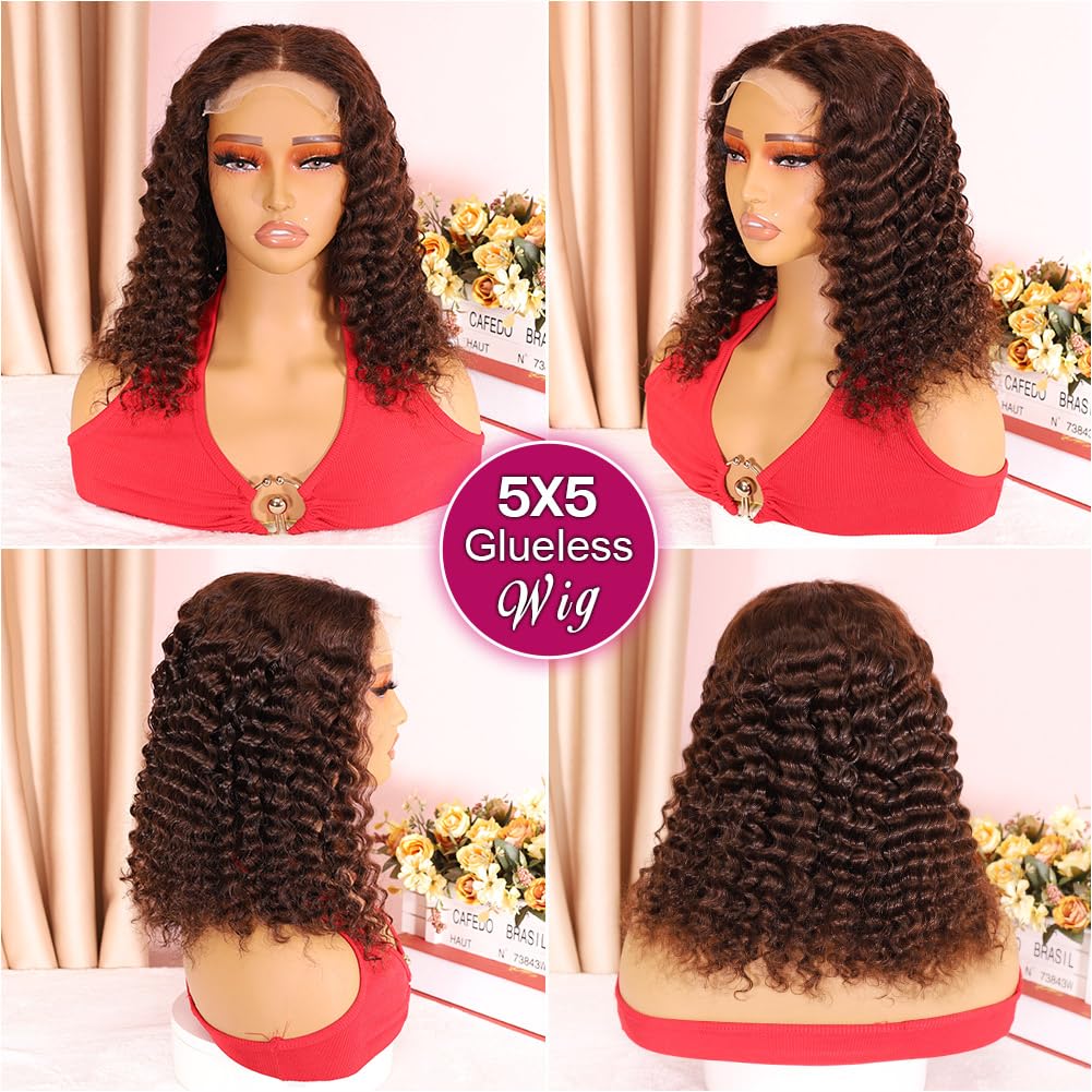 Ailwelia Curly Bob Wig HD lace closure close-up for natural part