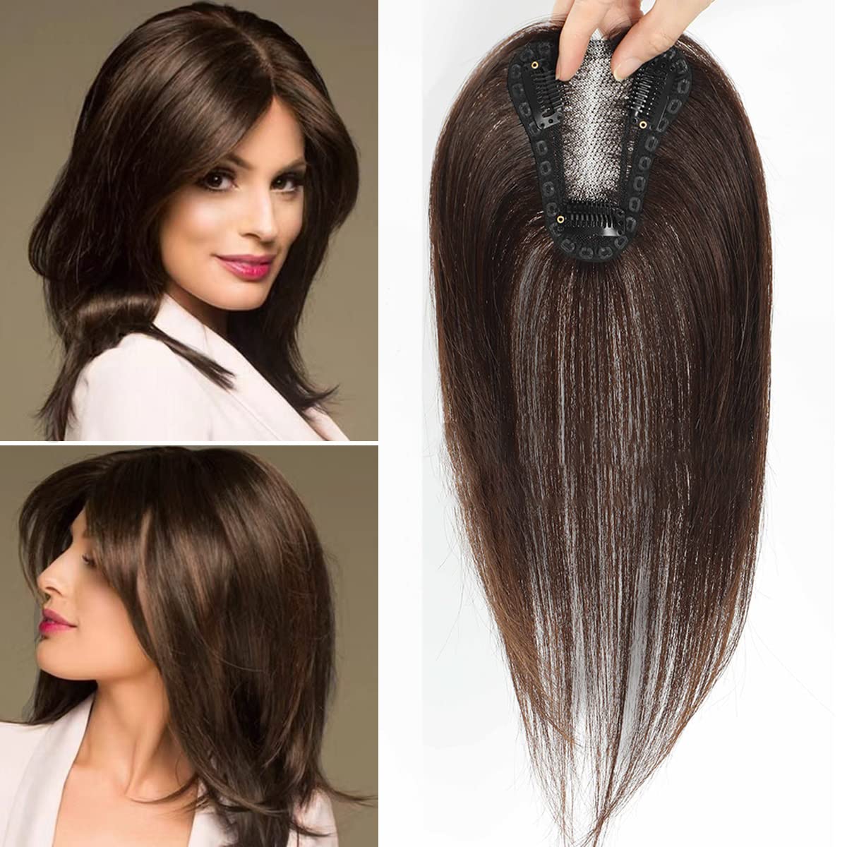 Aimeolyn hair toppers with lace base front view for natural fullness and comfort.