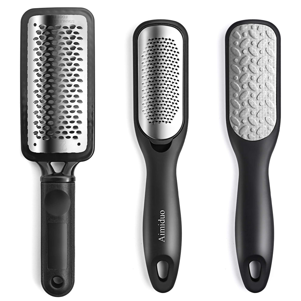 Aimiduo foot file callus remover in black-silver finish smooths rough skin