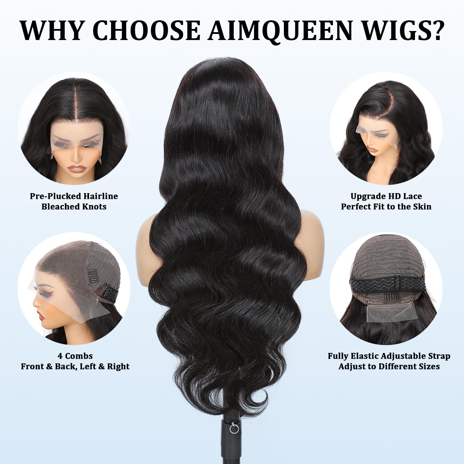 Aimqueen 200 density lace front wig for fuller volume and durable wear.