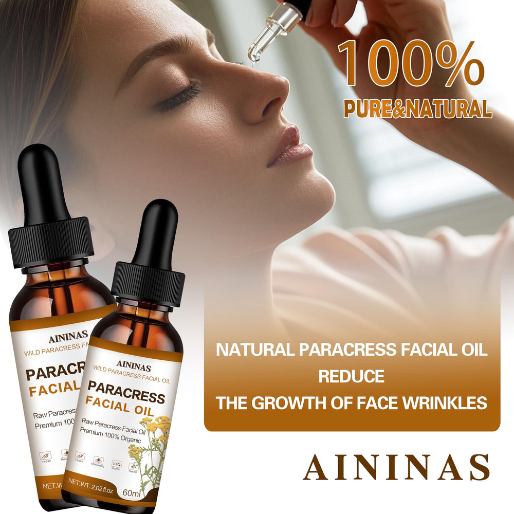 AIninas Paracress Oil ingredients panel highlights organic paracress and MCT oils.