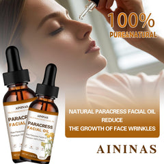 AIninas Paracress Oil ingredients panel highlights organic paracress and MCT oils.