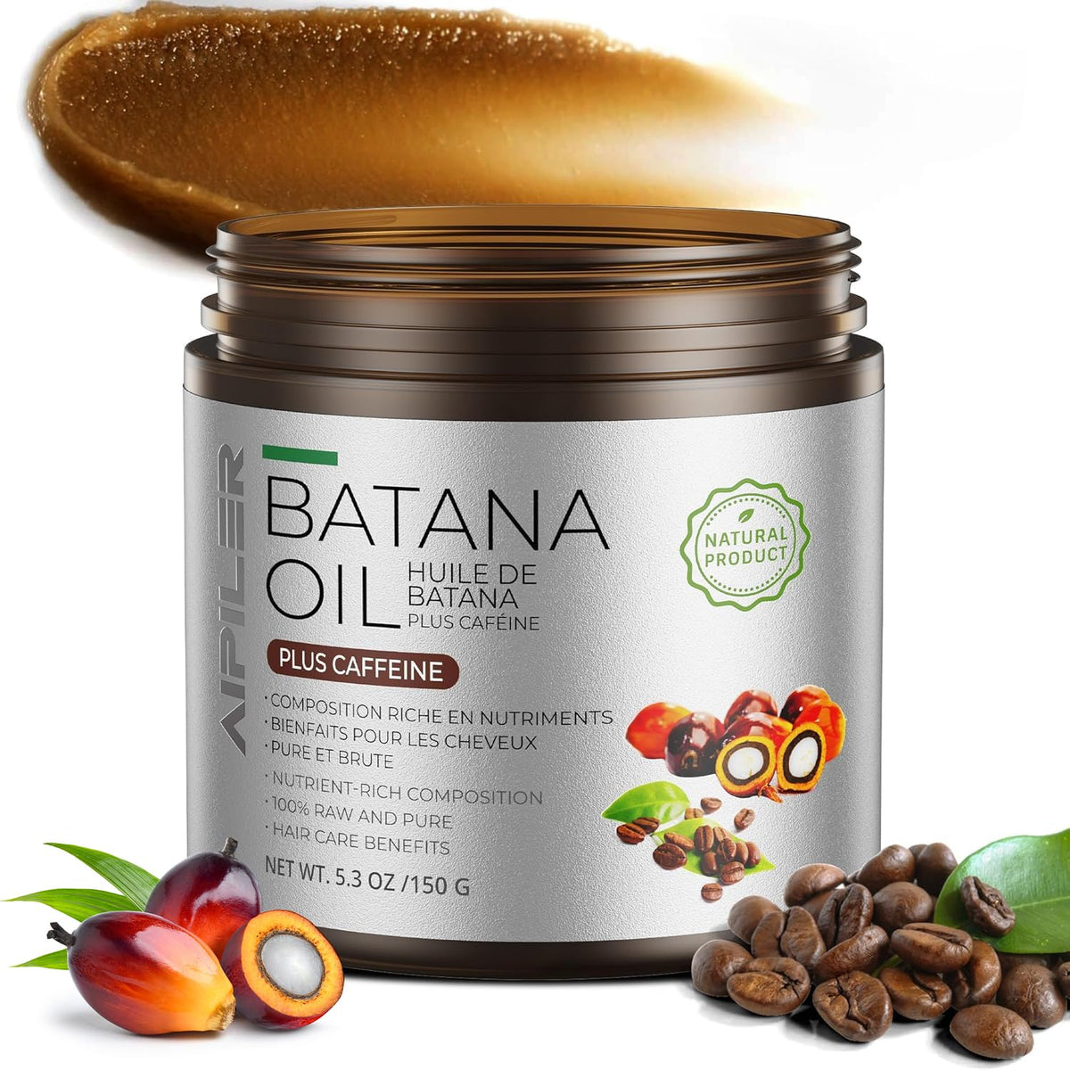 AIPILER Batana Oil bottle close-up showing pure Honduran formula for nourished hair.