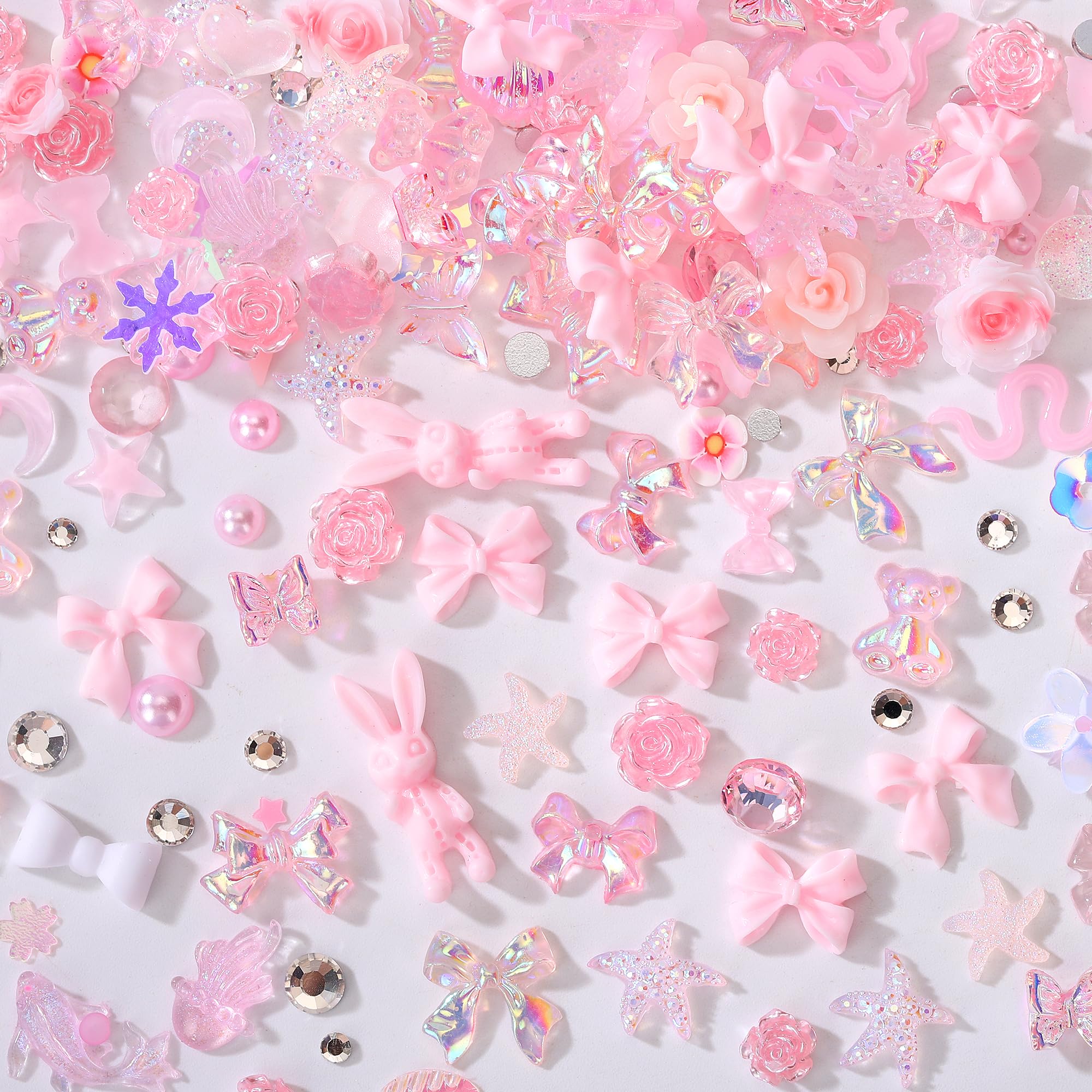 AIPULIDUO 3D flower charms in pink roses and leaves for elegant nails.