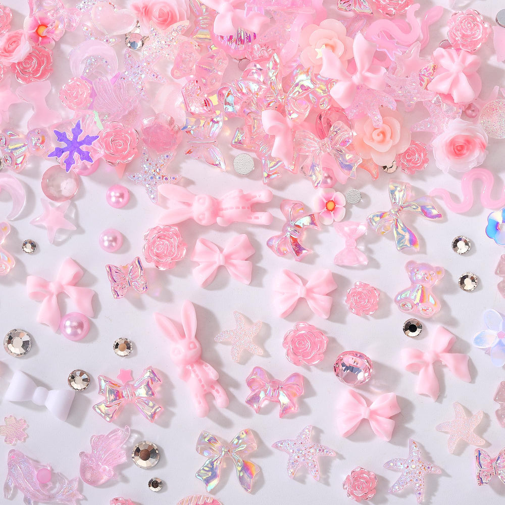 AIPULIDUO 3D flower charms in pink roses and leaves for elegant nails.