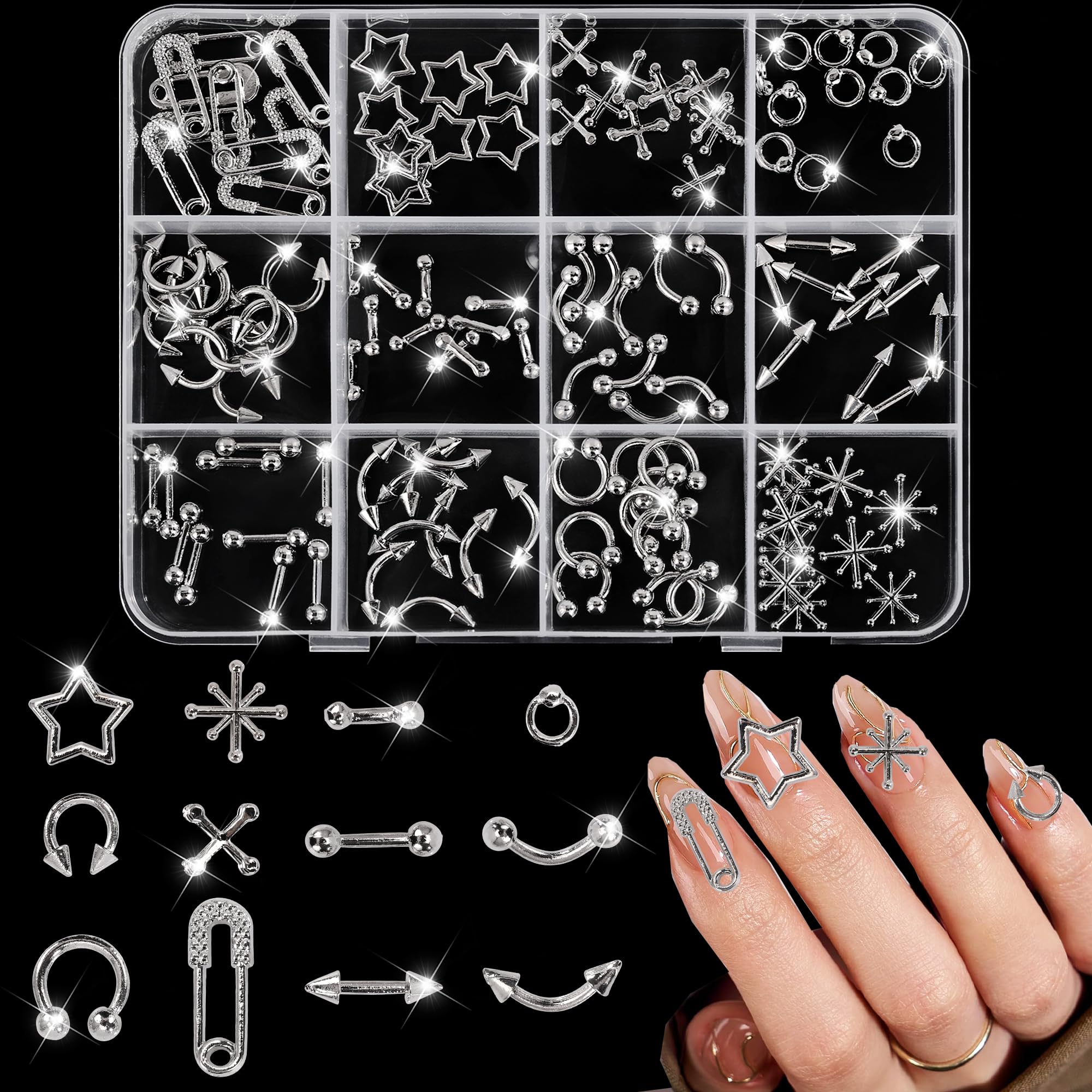 AIPULIDUO silver nail charms cross collection adds chic Y2K flair to manicures.