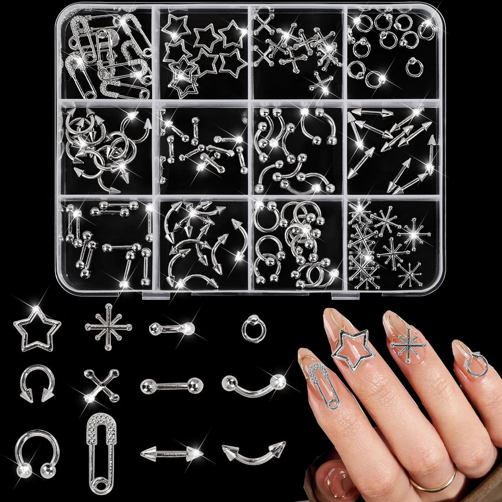 AIPULIDUO silver nail charms cross collection adds chic Y2K flair to manicures.