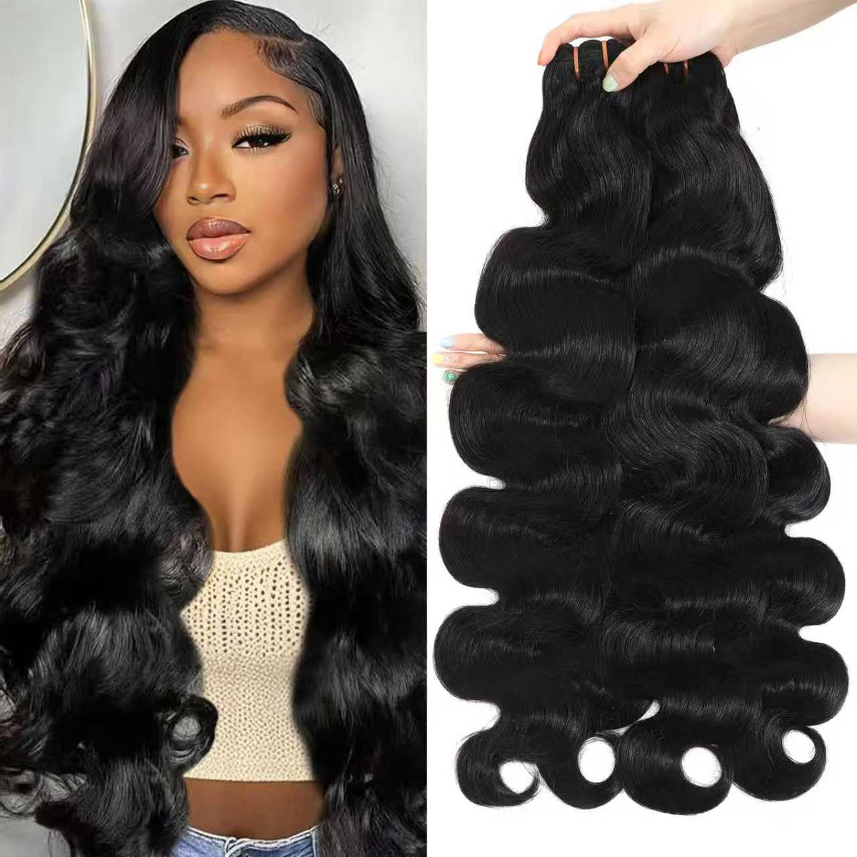 AirNext 16A raw body wave bundle closeup, silky texture for natural blending.