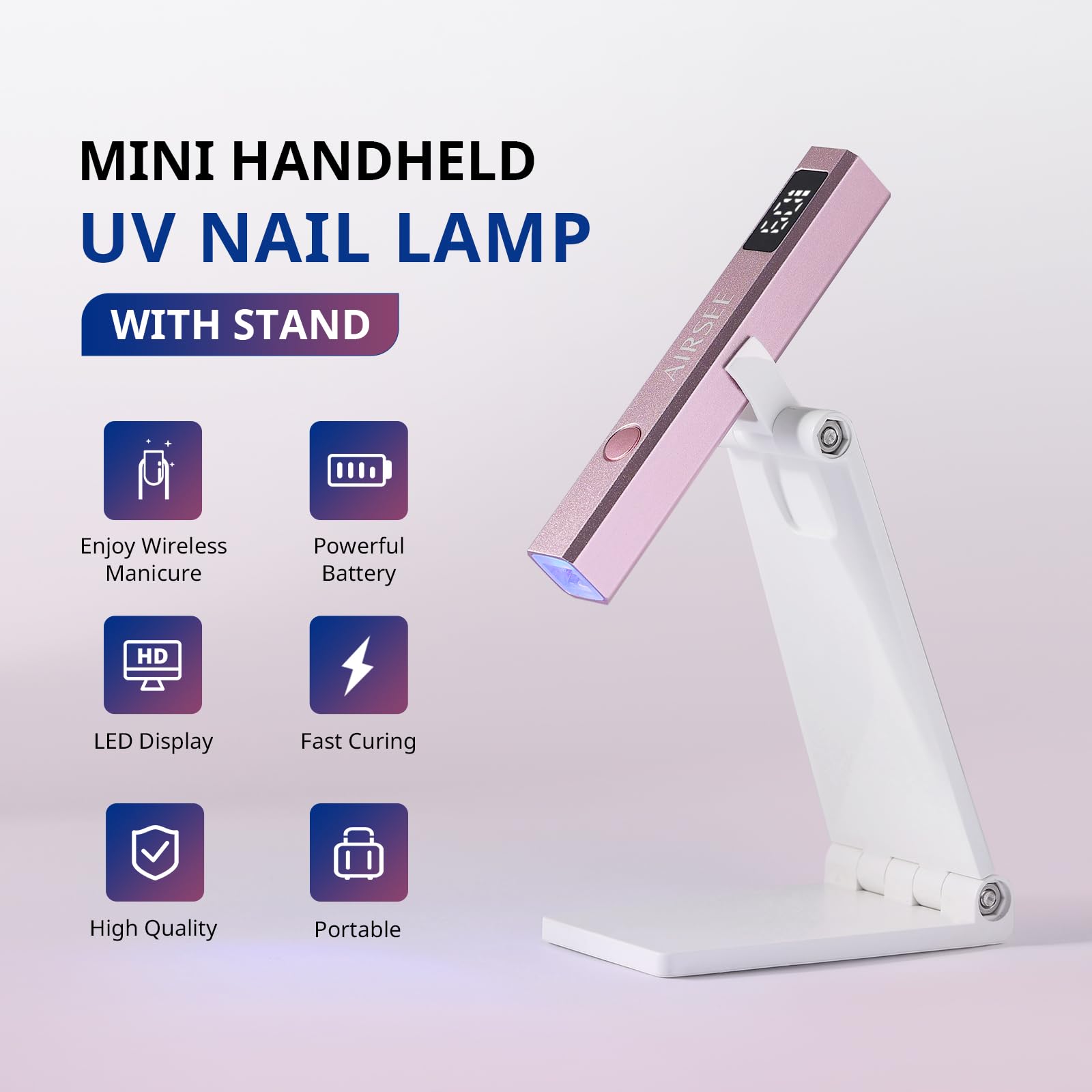 AirSee nail lamp with LCD display shows timing and status for precise gel manicures.