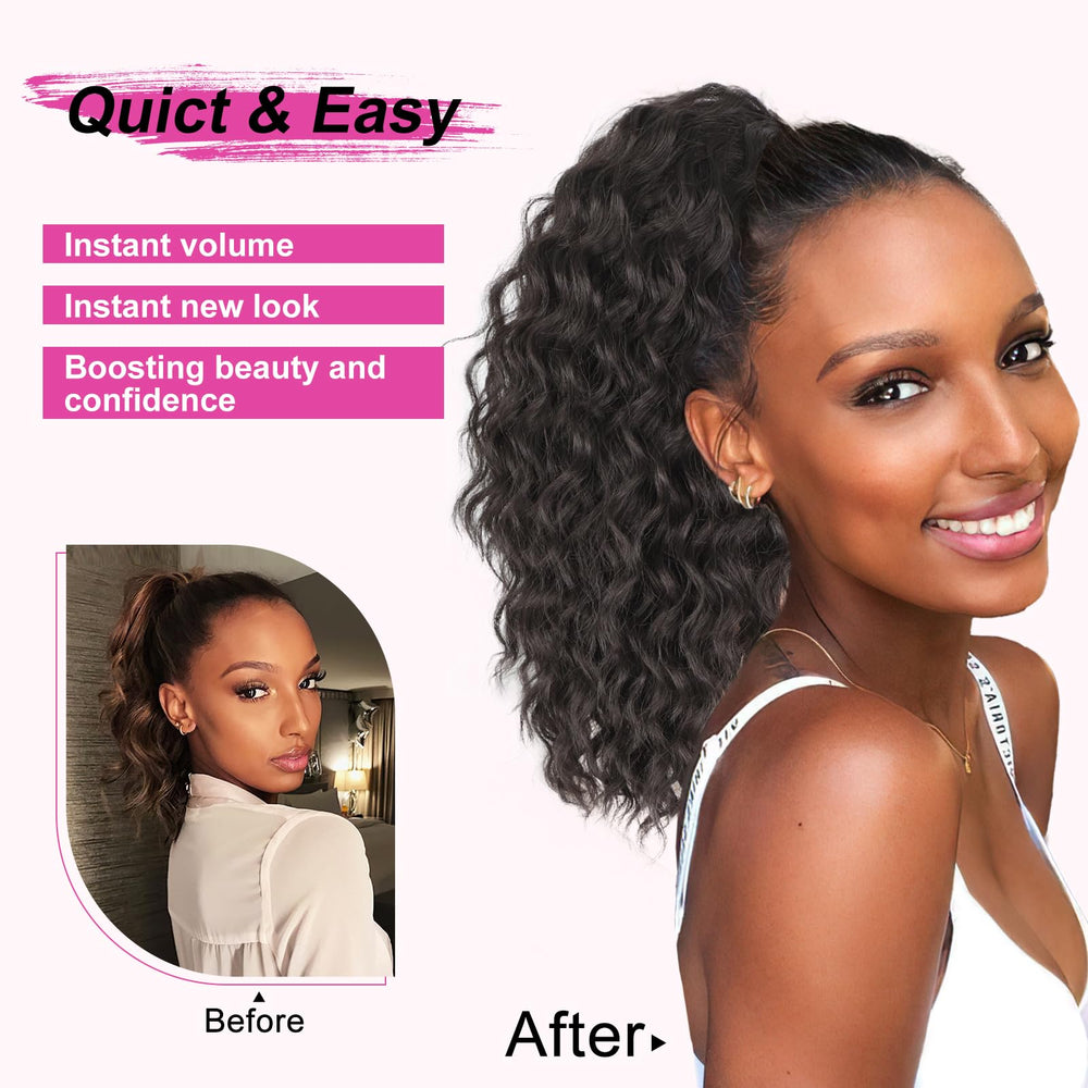 AISI BEAUTY curly ponytail clip-in usage demonstrates secure attachment and comfortable wear.