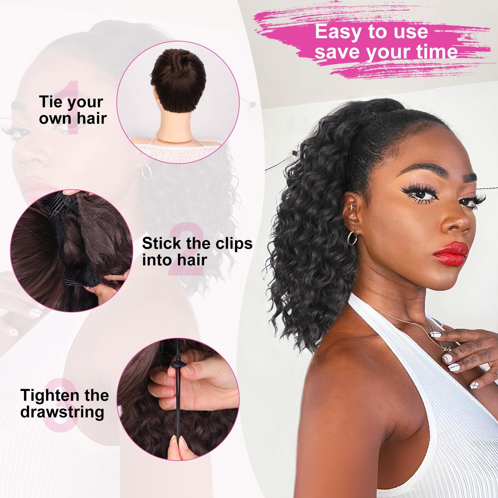 AISI BEAUTY premium heat-resistant fibers feel soft and blend with natural hair.