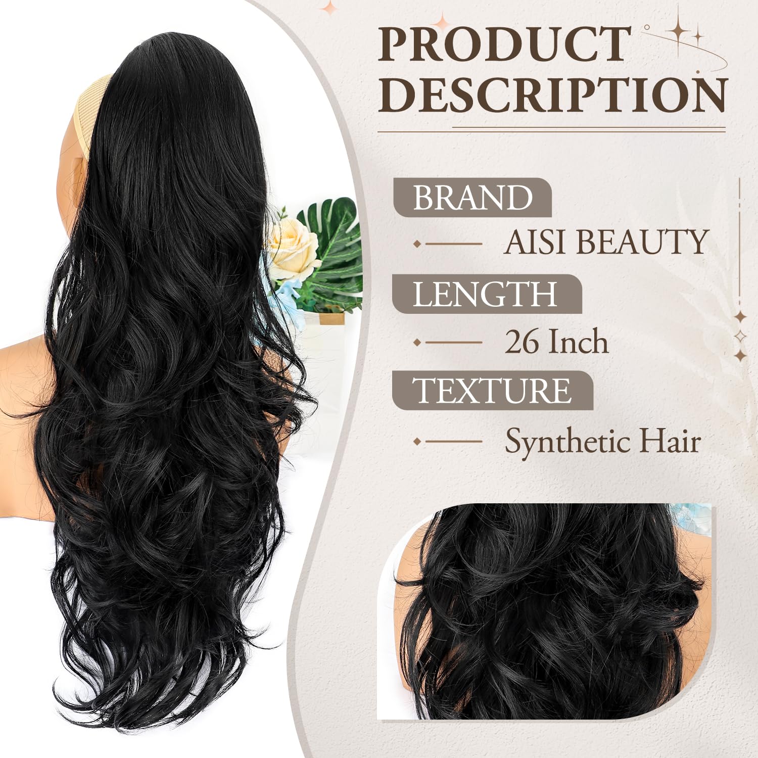 AISI BEAUTY easy-clip-drawstring ponytail for secure daily wear.