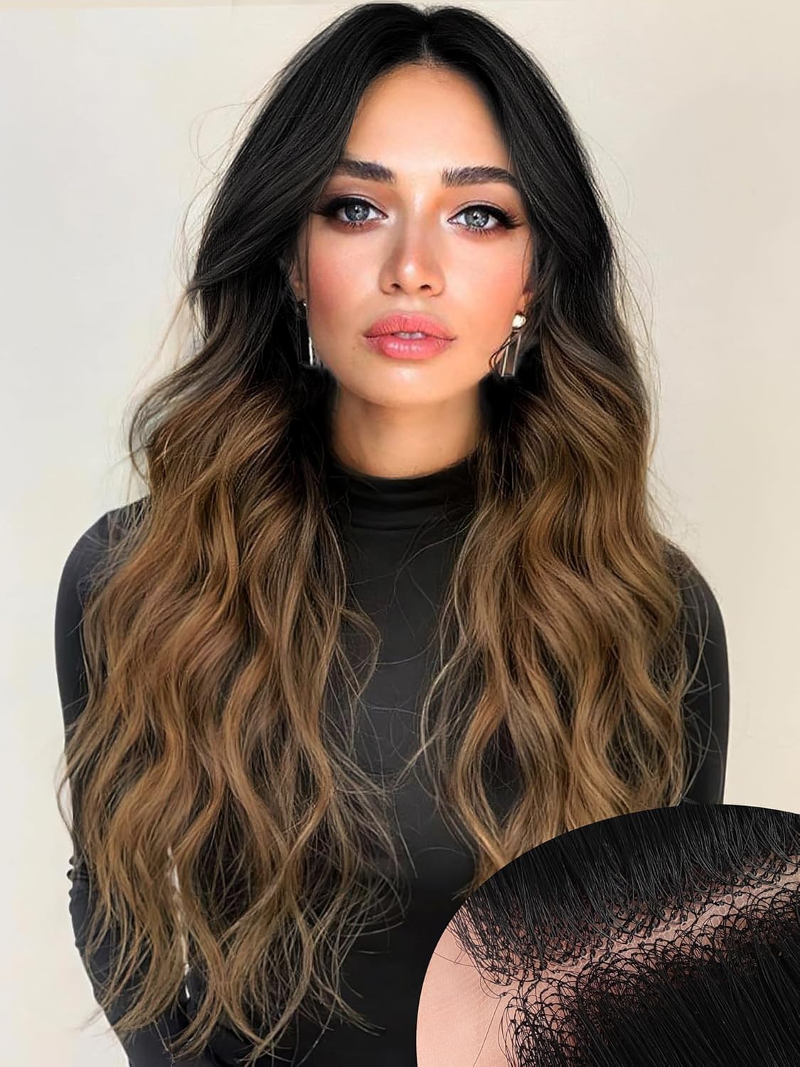 AISI HAIR brown 26-inch long wavy wig with ombre finish for versatile daily wear.