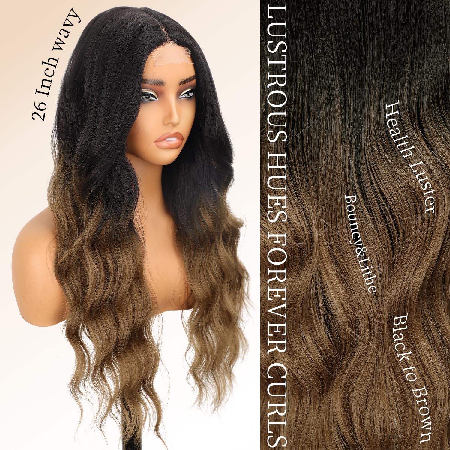 AISI HAIR lace-front wig transitioning from black to brown with a natural hairline.