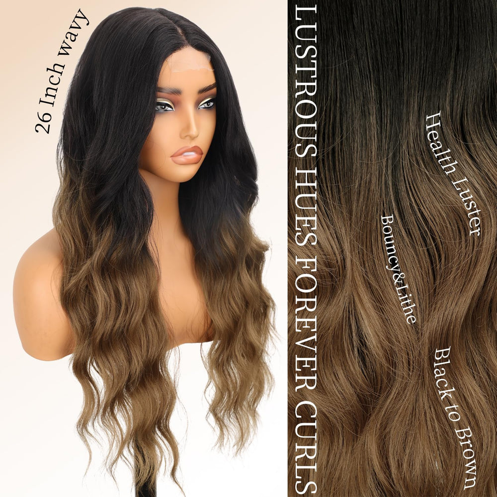 AISI HAIR lace-front wig transitioning from black to brown with a natural hairline.