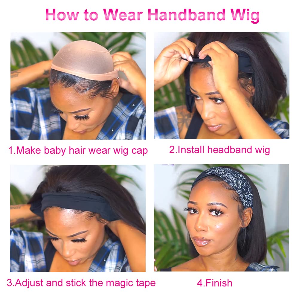 AISI Headband Bob Wig packaging includes wig cap and headband