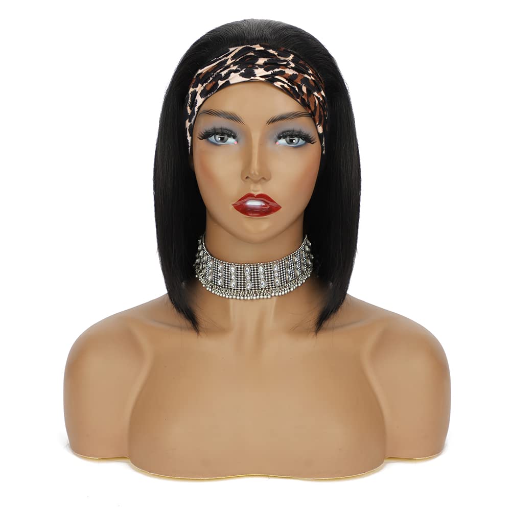 AISI Headband Bob Wig 8inch side view demonstrates secure, comfortable fit