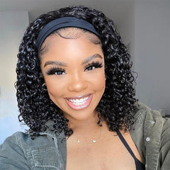AISI headband wig curly Brazilian texture 10 inch ready for natural-looking style.