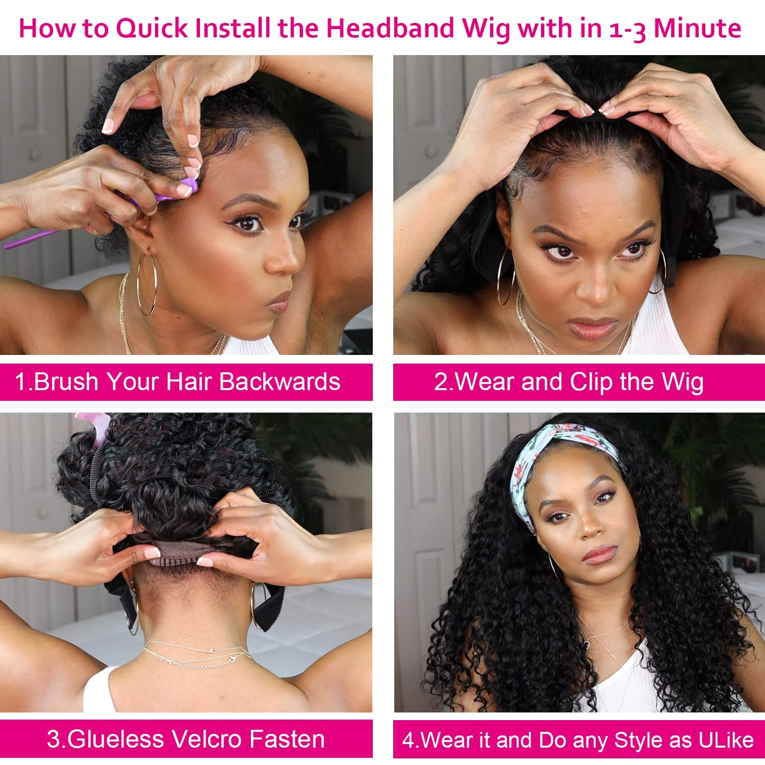 AISI glueless headband wig easy to wear without complicated steps.