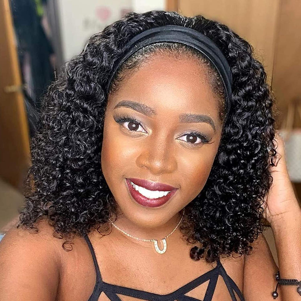 Aiterina headband wig on model displaying deep wave 14-inch versatility