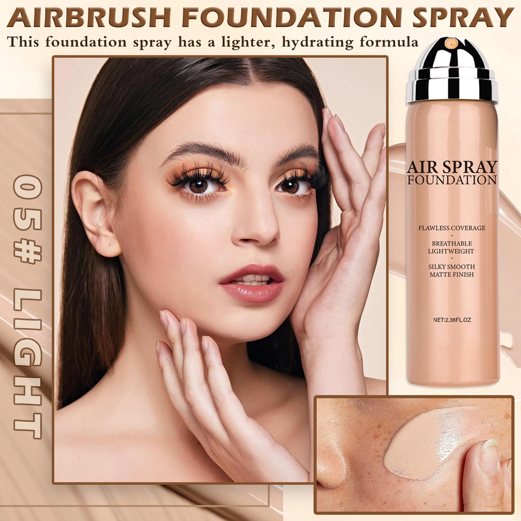 AIUEO Airbrush Foundation mist spray offers fine atomization for even, long-lasting coverage.