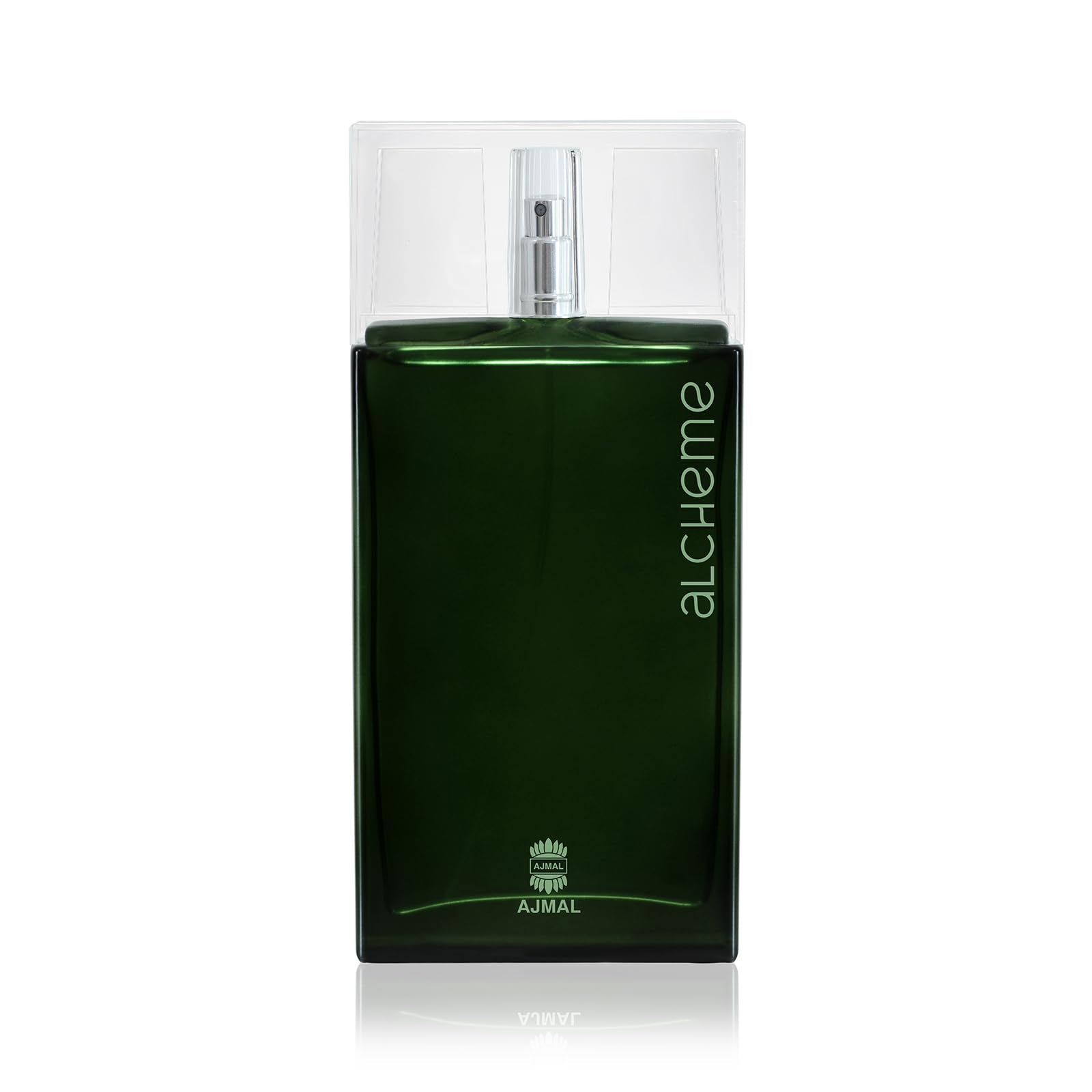 Ajmal Alcheme bottle front view showing masculine woody-spicy profile