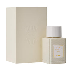 Ajmal Cuir Vanille close-up of cap and amber accents evoke premium luxury.