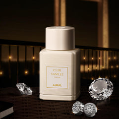 Ajmal Cuir Vanille packaging box displays elegance, ideal for gifting.