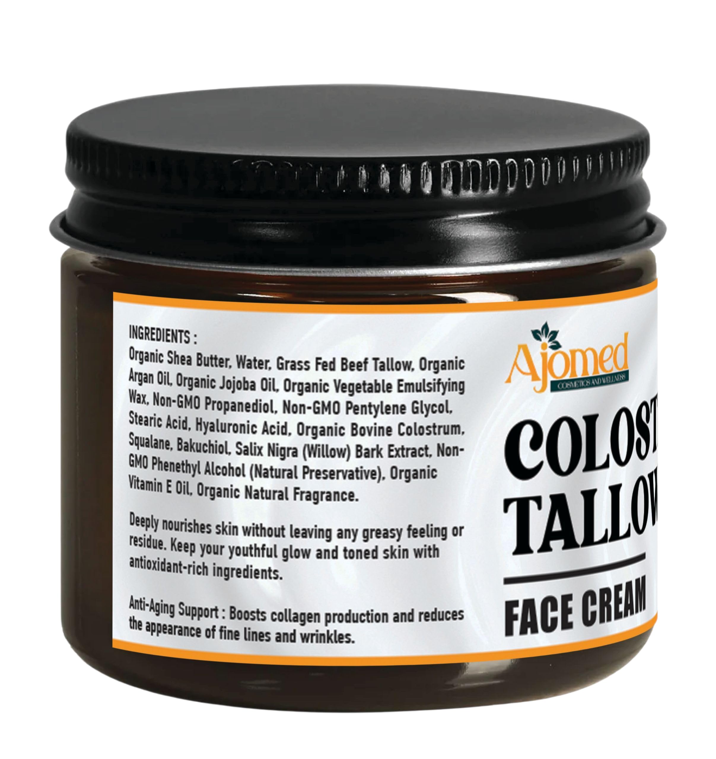 AJOMED COSMETICS moisturizer bottle shows a creamy formula for day and night use.
