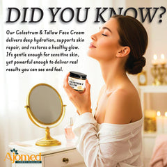 AJOMED COSMETICS close-up reveals rich texture ideal for nourishing daily layers.