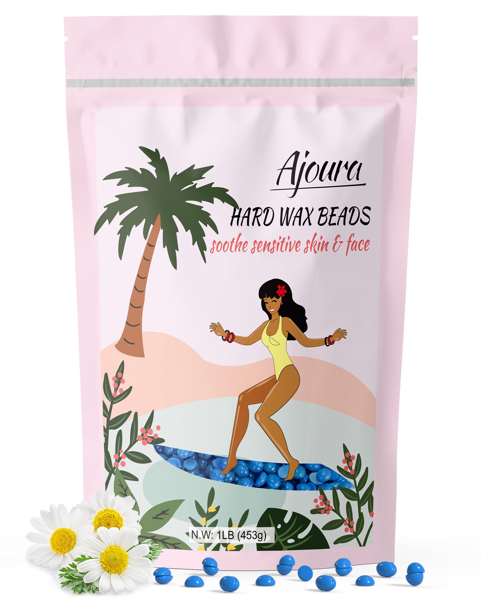 Ajoura blue 1lb hard wax beads in a jar for convenient at-home waxing.