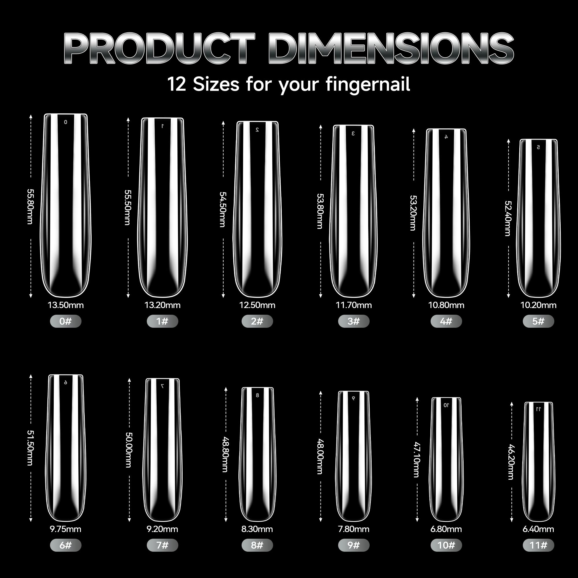AKA Unicorn 12 sizes pre-shaped square nail tips for quick accurate fit